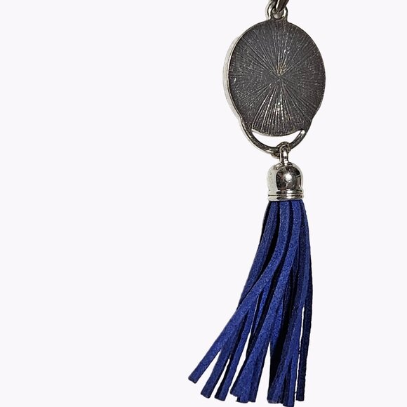 Blue Lion Pendant Necklace Leather Tassel Silver Tone Long Chain Fashion Jewelry - Picture 5 of 8